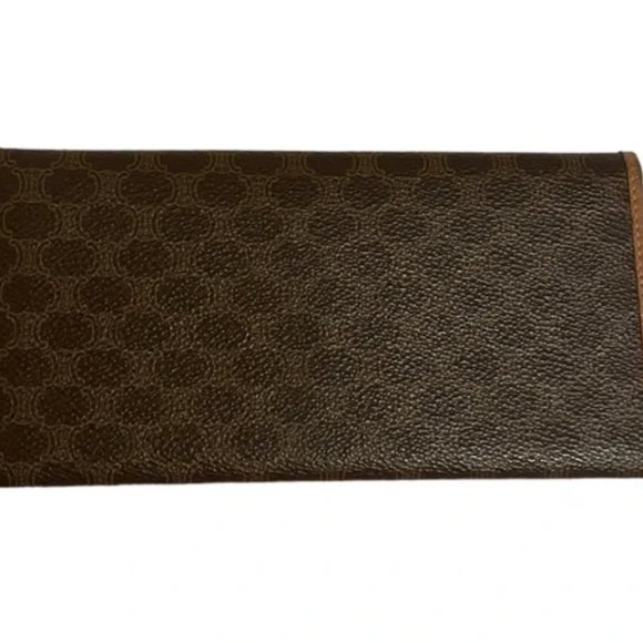 Celine Macadam Long Canvas Vintage Brown & Tan Continental Bifold Wallet Unisex - Picture 2 of 12